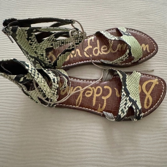 Sam Edelman Women’s Gladiator Green Python Lace Up Gwenna Lace sandals Shoes 7.5 - Picture 4 of 5
